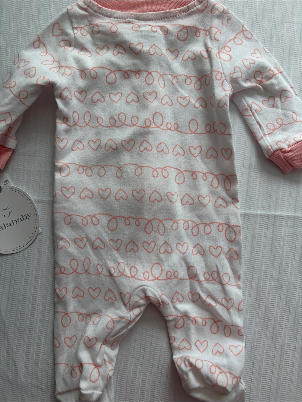 Koala Kids Pink & White Heart-Print Baby Footed One-Piece - Picture 2 of 3
